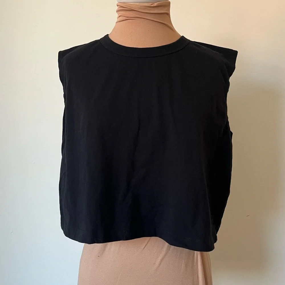 Leset Margo Black Sleeveless Cotton Cropped Crew Neck Tank Top EUC Size M - Picture 4 of 11